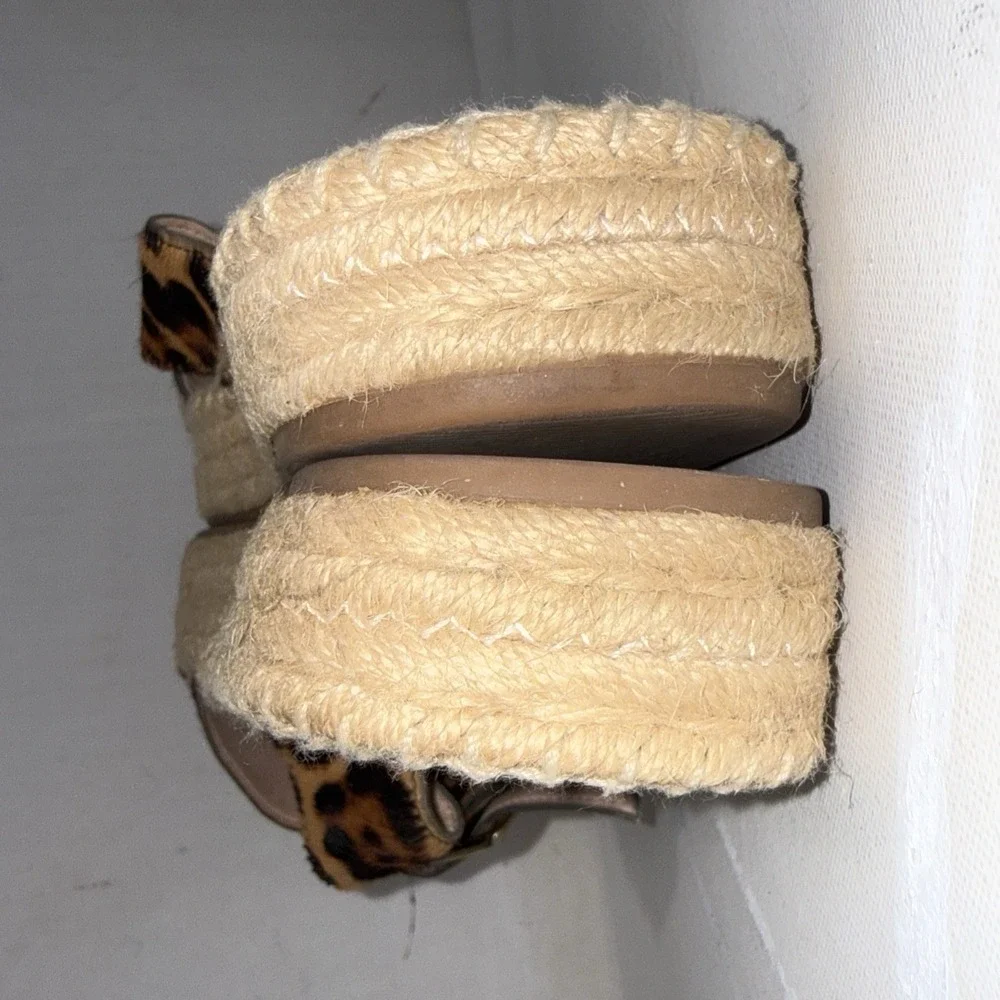 J. Crew Calf Hair Leopard Animal Print Flat Slide Espadrille Sandals Women's 9.5